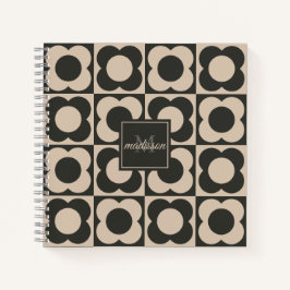 Cuaderno Retro modern -Flower Checkerboard - neutral taupe