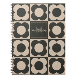 Cuaderno Retro modern -Flower Checkerboard - neutral taupe