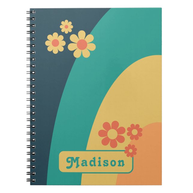 Cuaderno Retro Moderno Nombre Curva Daisy (Frente)