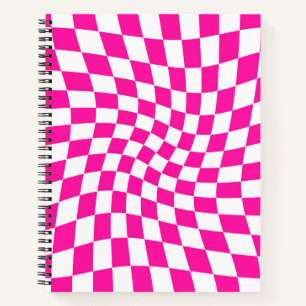 Cuaderno Retro Pastel Cheques rosados calientes Warped Chec