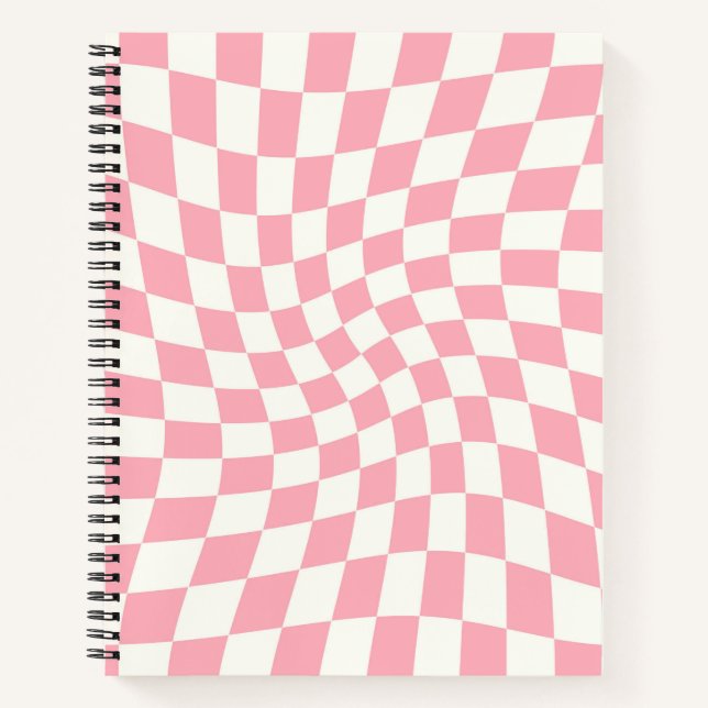 Cuaderno Retro Pastel de cheques rosados distorsionados (Anverso)