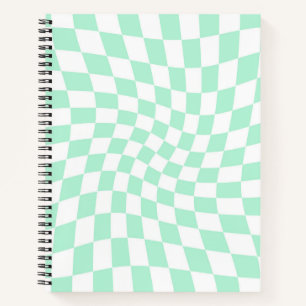 Cuaderno Retro Pastel Mint Green Checks Warped Checkered