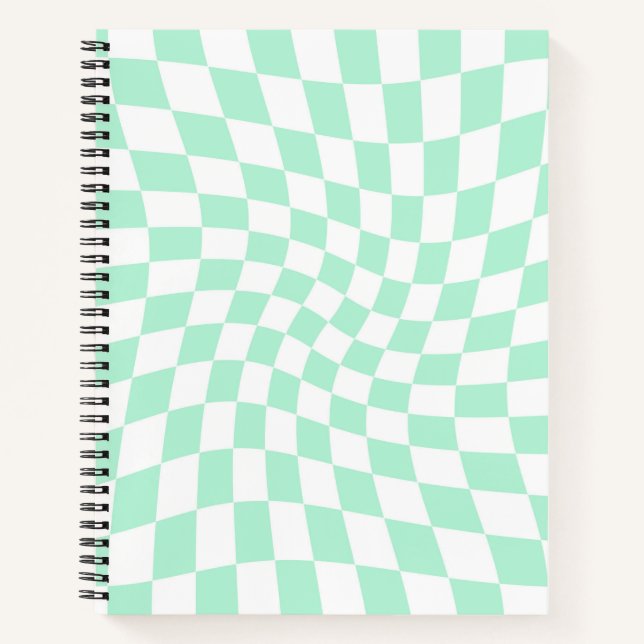 Cuaderno Retro Pastel Mint Green Checks Warped Checkered (Anverso)