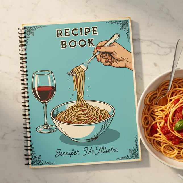 Cuaderno Retro Pop Art Spaghetti & Wine Cooking Recipe (Subido por el creador)