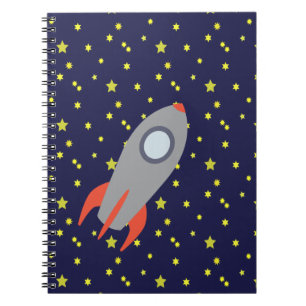 Cuaderno Retro Rocket Ship with Star Pattern Background