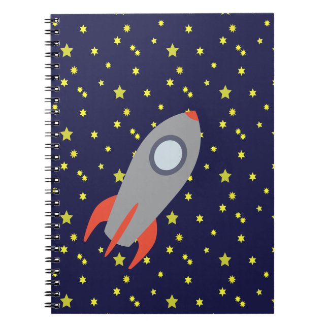 Cuaderno Retro Rocket Ship with Star Pattern Background (Frente)