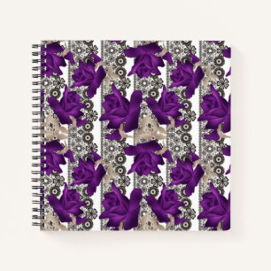 Cuaderno Retro, rosas morados