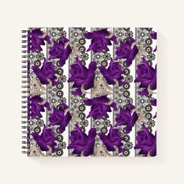 Cuaderno Retro, rosas morados (Anverso)