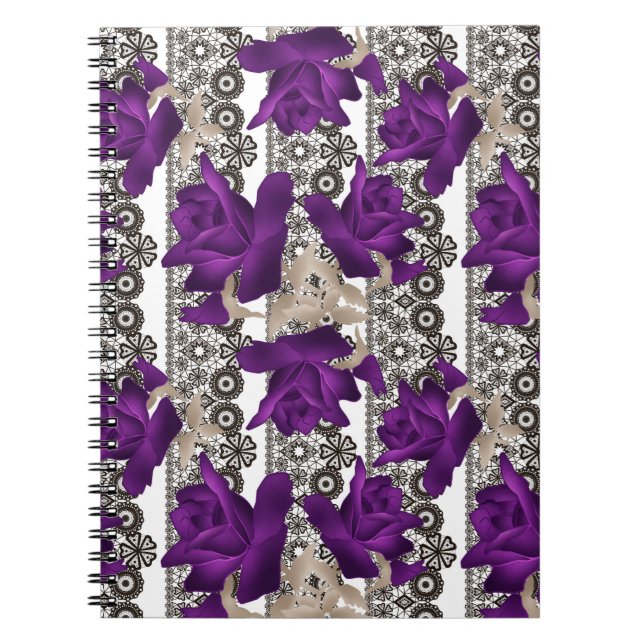 Cuaderno Retro, rosas morados (Frente)