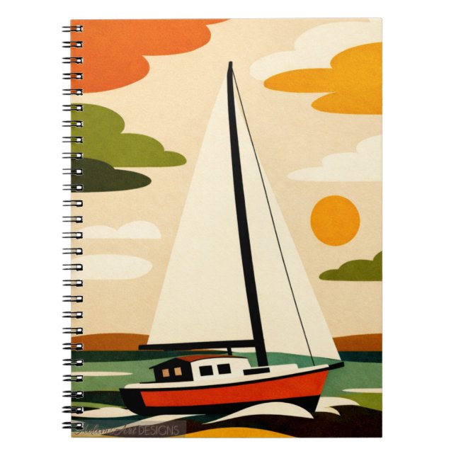 Cuaderno Retro Sailboat Sunset Illustration (Frente)
