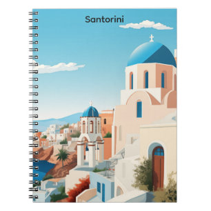Cuaderno Retro Santorini Grecia Mediterráneo Azul y Blanco