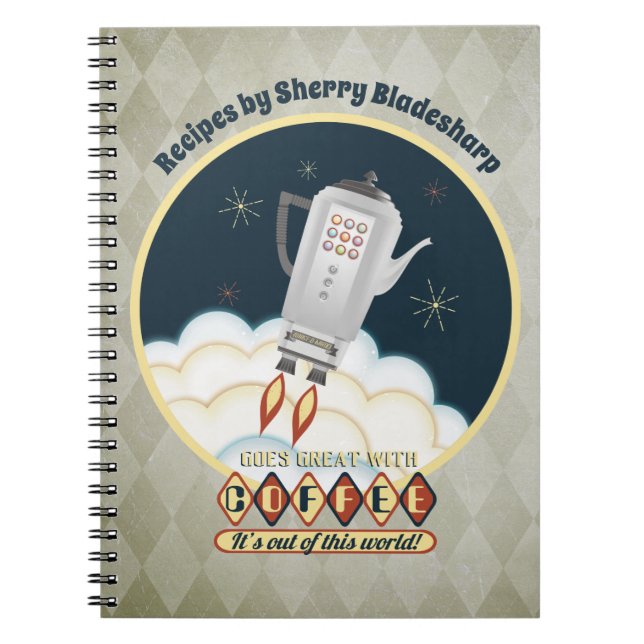Cuaderno Retro-sci-fi coffee pot rocket receta notebook (Frente)
