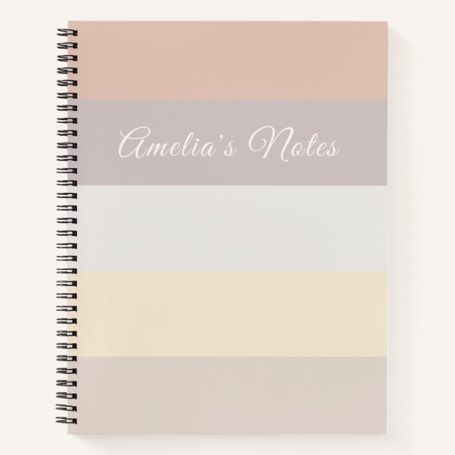 Cuaderno Retro Tiras Pastel Rosa Gris Rosa | Monogramado (Anverso)