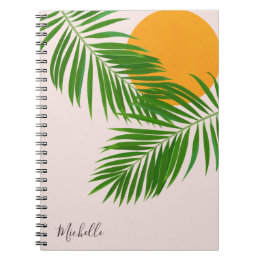 Cuaderno Retro Tropical Sunset Palm Leaves Minimalist Name