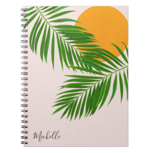 Cuaderno Retro Tropical Sunset Palm Leaves Minimalist Name
