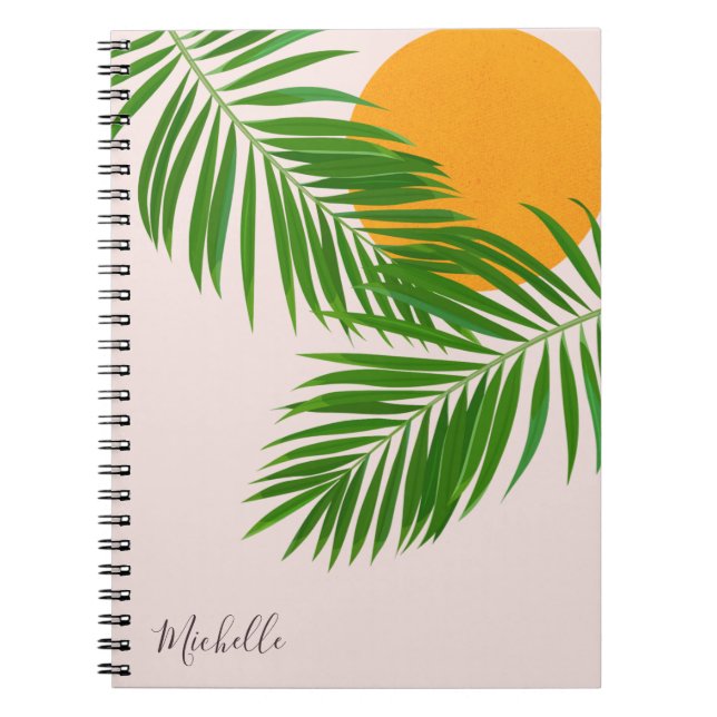 Cuaderno Retro Tropical Sunset Palm Leaves Minimalist Name (Frente)