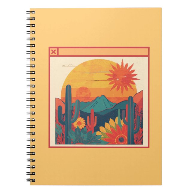 Cuaderno Retro Whimsical Boho Style Sunset Landscape (Frente)