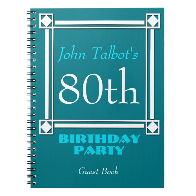 Cuaderno Retro White Frame 80th Birthday Guest Book (Frente)