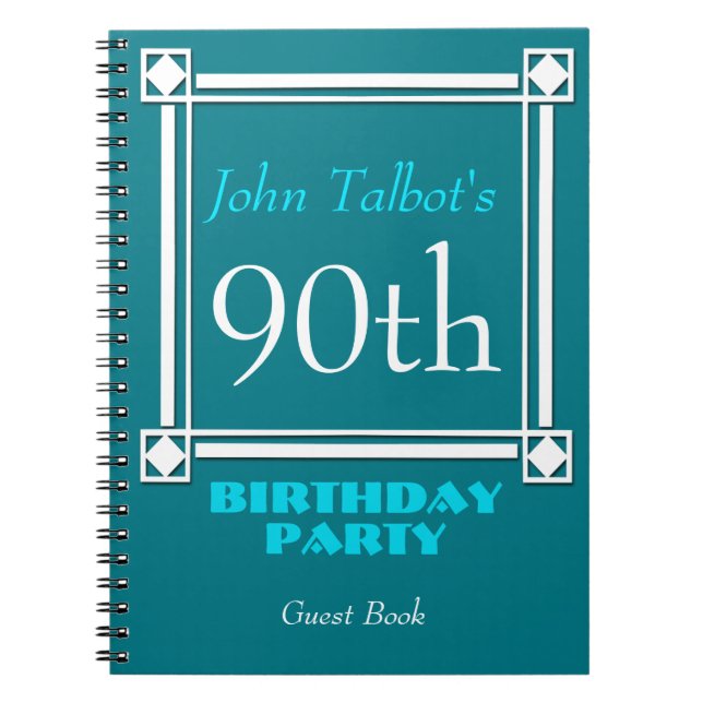 Cuaderno Retro White Frame 90th Birthday Guest Book (Frente)