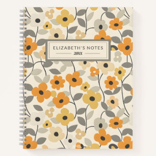 Cuaderno Retro Yellow Floral Pattern Monograma Journal