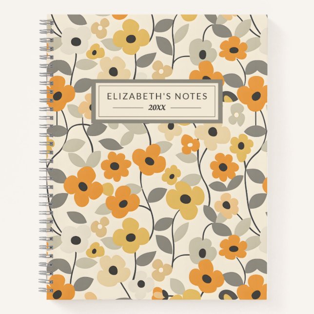Cuaderno Retro Yellow Floral Pattern Monograma Journal (Anverso)