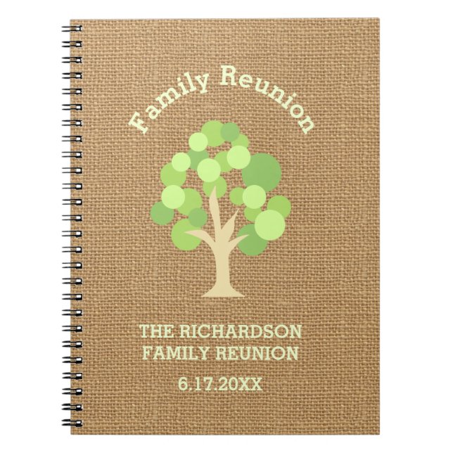 Cuaderno Reunión de familia verde rústica linda del árbol y (Frente)