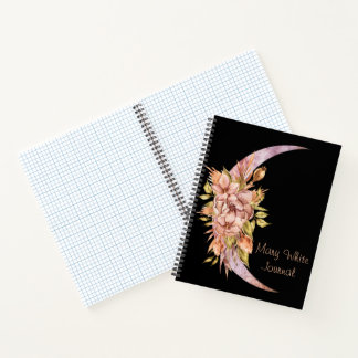 Cuaderno Revista de luna creciente y flores personalizado