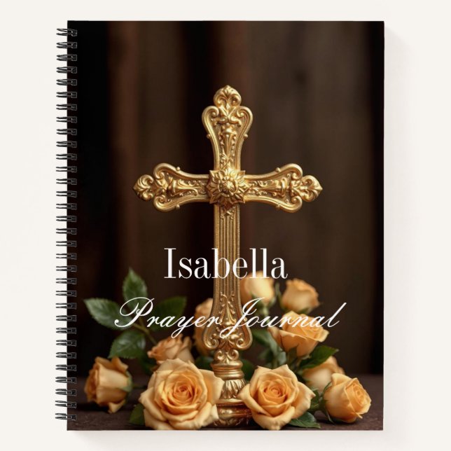 Cuaderno Revista de oración personalizada Cruz de oro y Ros (Anverso)