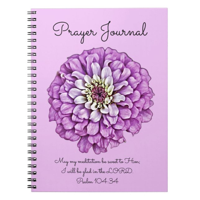 Cuaderno Revista de oraciones de arte de flores moradas (Frente)