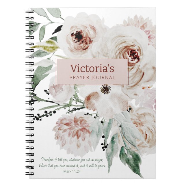 Cuaderno Revista de Personalizado elegante de flores rosada (Frente)