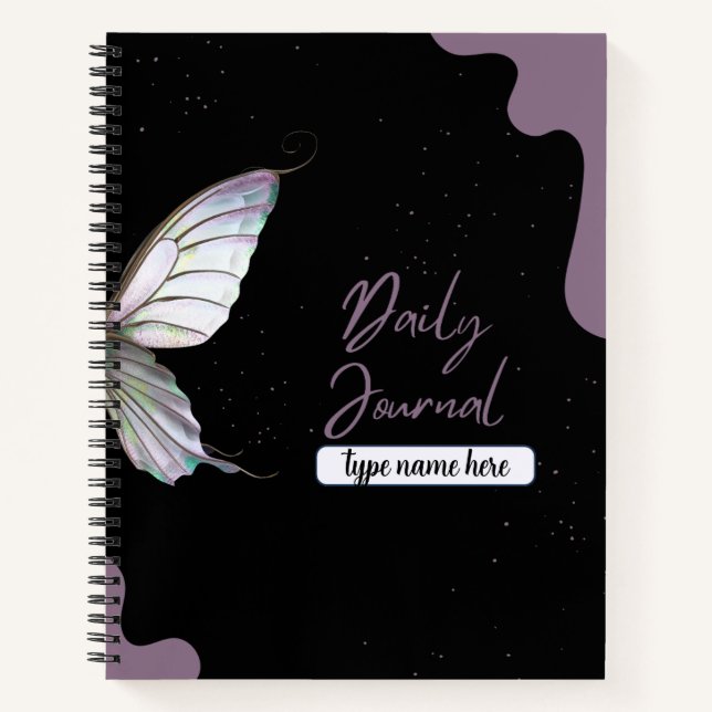 Cuaderno Revista Elegante de hojas y mariposa - Lavanda y n (Anverso)