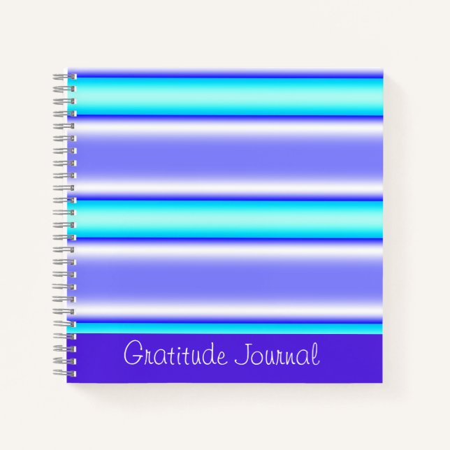 Cuaderno Revista Gratitude de rayas moradas azules y blanca (Anverso)