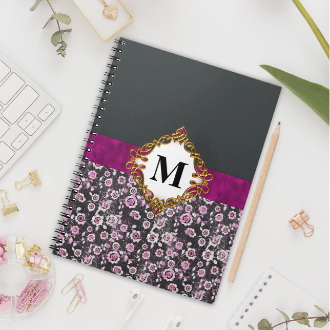 Cuaderno Revista monogramada de elegancia floral: rosa vint (Subido por el creador)