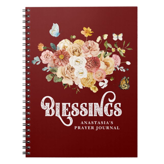 Cuaderno Revista Rustic Burgundy Red Pink Floral Blessing (Frente)