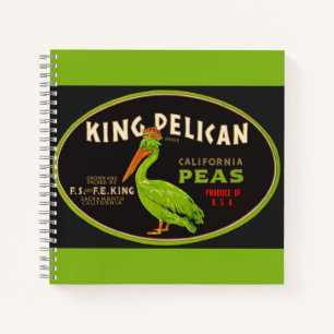 Cuaderno Rey Pelícano California guisantes etiqueta de caja