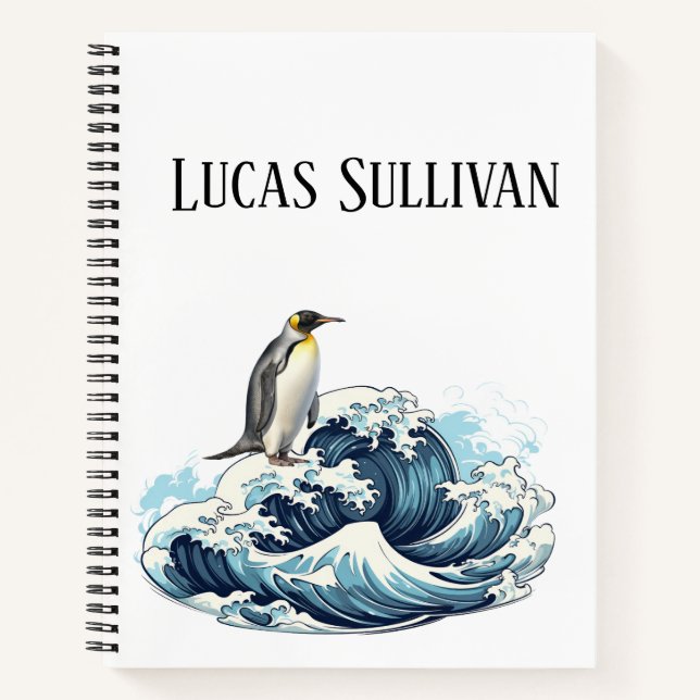 Cuaderno Rey Penquin surfeando olas (Anverso)