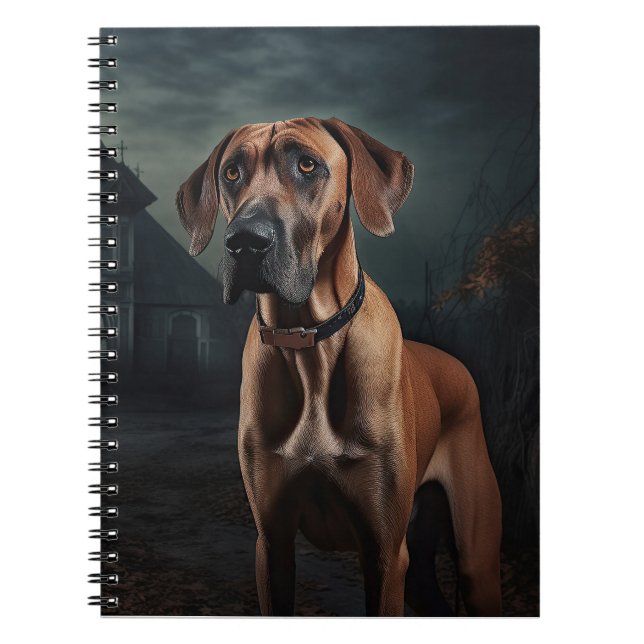 Cuaderno Rhodesian Ridgeback Halloween Espeluznante (Frente)