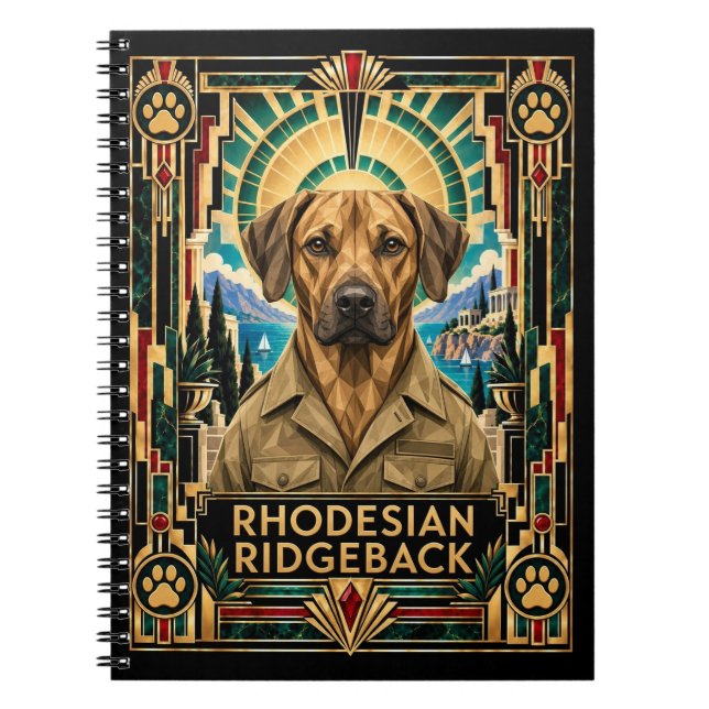 Cuaderno Rhodesian Ridgeback, perro Art Deco (Frente)