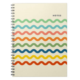 Cuaderno Ric de arco iris retro con rayas de raya con texto