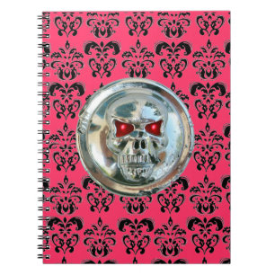 Cuaderno RIDERS SKULL DAMASK blanco negro rosado