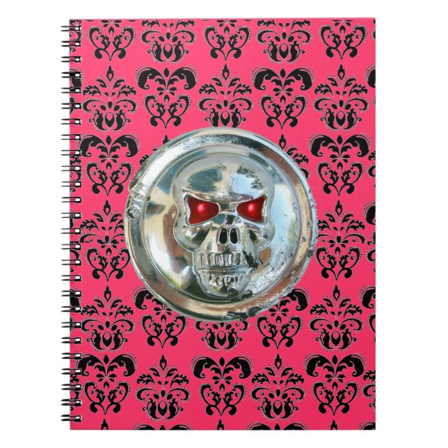 Cuaderno RIDERS SKULL DAMASK blanco negro rosado (Frente)