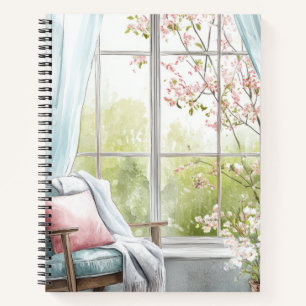 Cuaderno Rincón de lectura en acuarela acogedor junto a la 