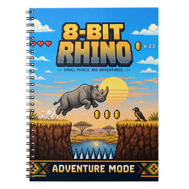 Cuaderno Rinoceronte, arte de píxeles retro de 8 bits (Frente)