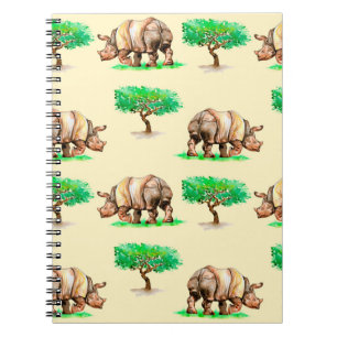 Cuaderno Rinoceronte de acuarela pintado a mano sin problem