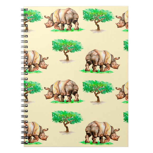 Cuaderno Rinoceronte de acuarela pintado a mano sin problem (Frente)