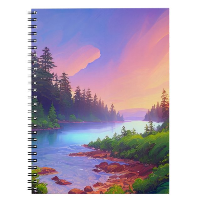 Cuaderno Río Azure entre la serenidad de un bosque de pinos (Frente)