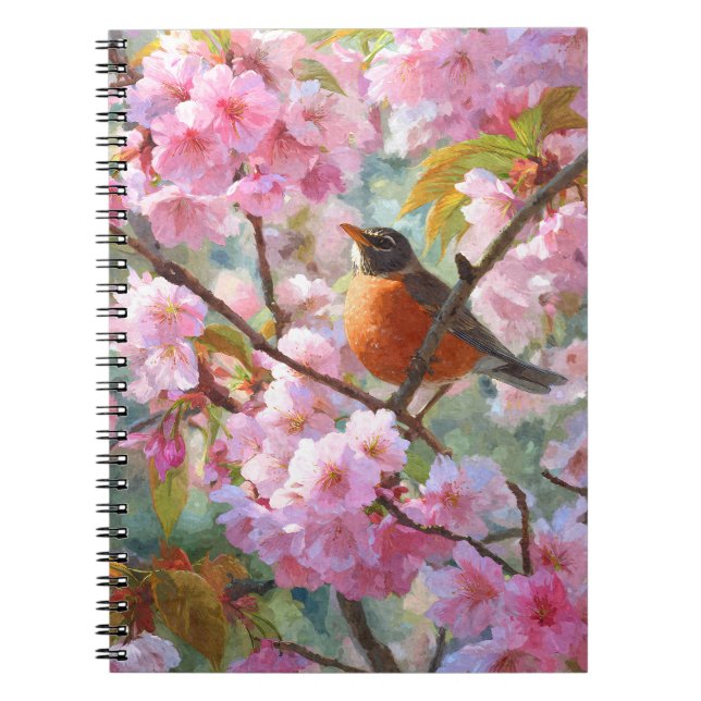 Cuaderno Robin Singing Cherry Blossom Spring Art (Frente)