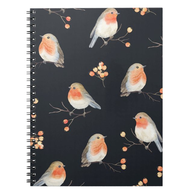 Cuaderno Robins, bayas de rowan, acuarela de invierno. (Frente)