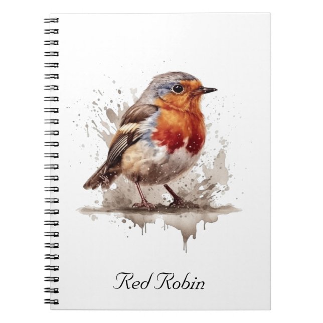 Cuaderno Robo rojo pájaro lindo en acuarela (Frente)