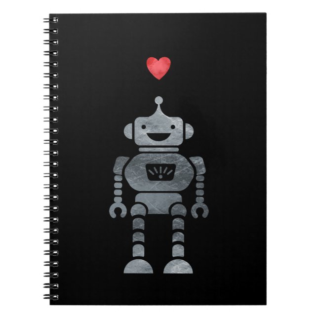 Cuaderno Robot dulce y feliz con corazón rojo pequeño (Frente)